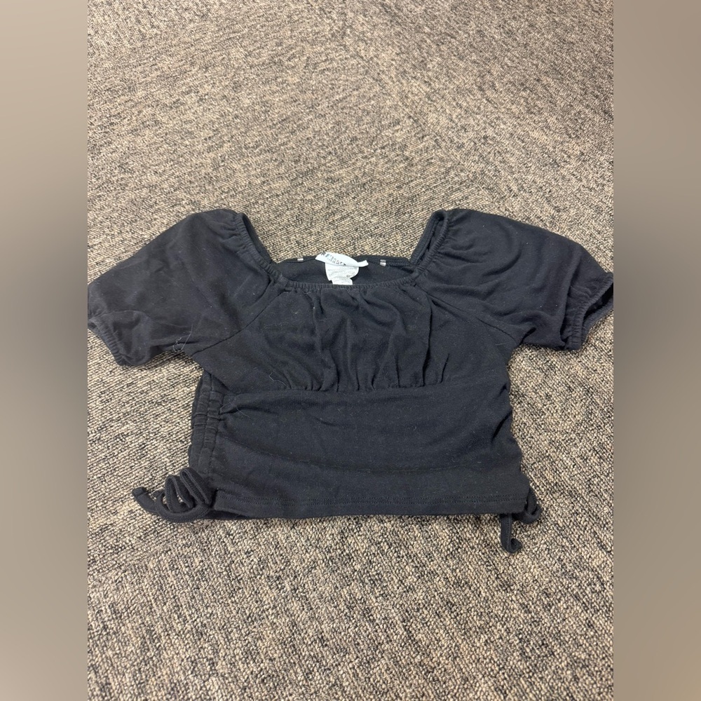 Kids Black Puff Sleeve Ruched Crop Top